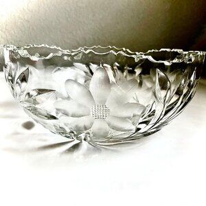 Vint 50s AMERICAN BRILLIANT ABP Art Glass Bowl Daisy Pattern Saw Tooth Rim 8"